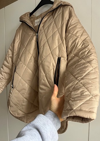 Bej Kapitone Fermuarlı Kadın Ceket - Görsel 5