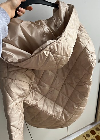 Bej Kapitone Fermuarlı Kadın Ceket - Görsel 6