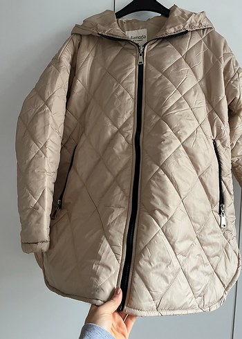 Bej Kapitone Fermuarlı Kadın Ceket - Görsel 2