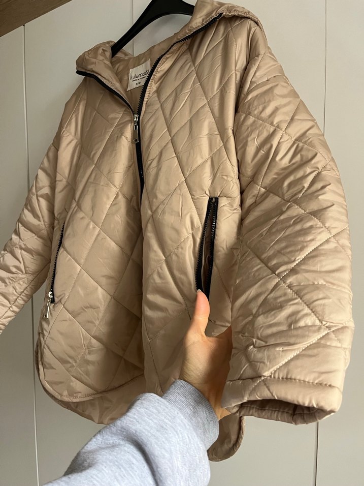 Bej Kapitone Fermuarlı Kadın Ceket - Görsel 5