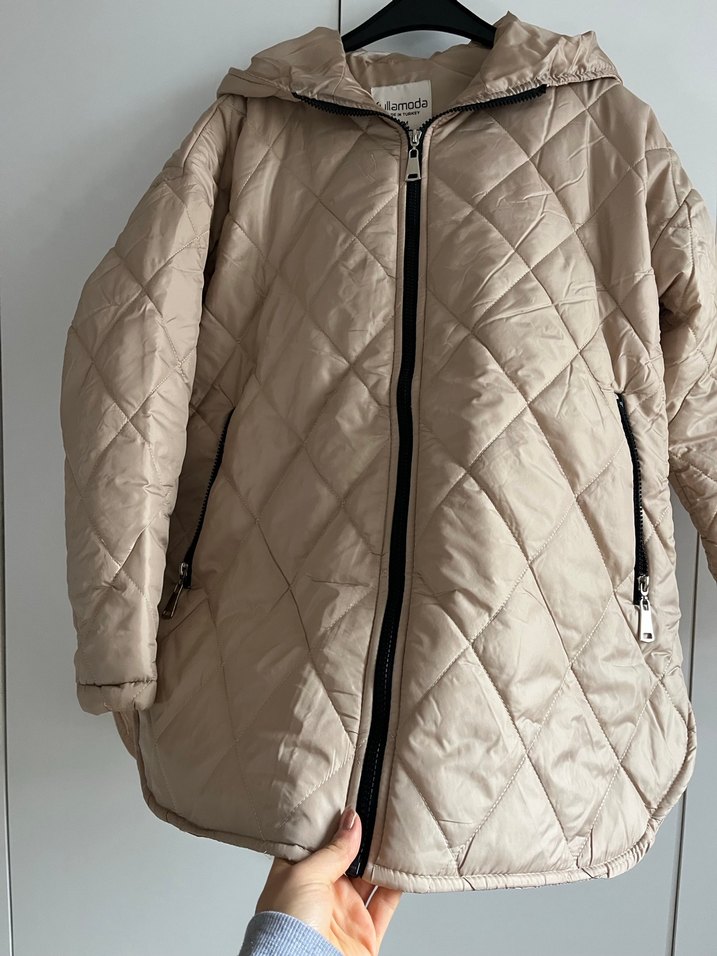 Bej Kapitone Fermuarlı Kadın Ceket - Görsel 2