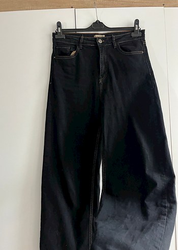 Kadın Siyah Bol Kesim Midi Kot Pantolon - Görsel 3