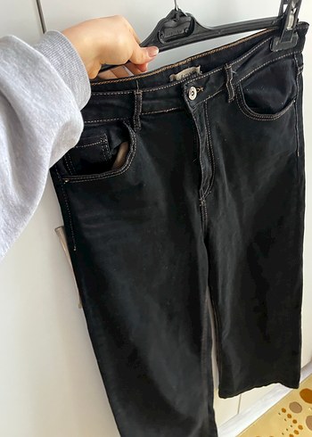 Kadın Siyah Bol Kesim Midi Kot Pantolon - Görsel 7