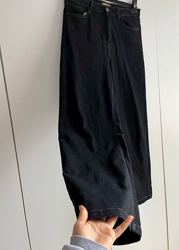 Kadın Siyah Bol Kesim Midi Kot Pantolon - Görsel 4