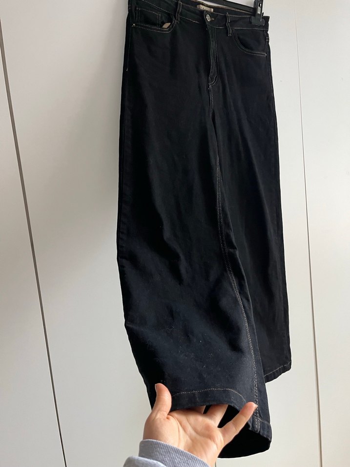 Kadın Siyah Bol Kesim Midi Kot Pantolon - Görsel 4