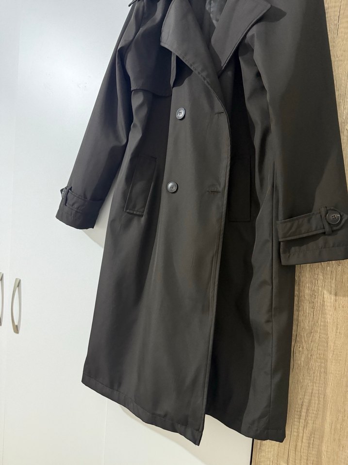 Siyah Kadın Uzun Trençkot Çift Düğmeli - Görsel 5