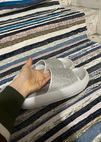 Simli Beyaz Platform Terlik - Görsel 2