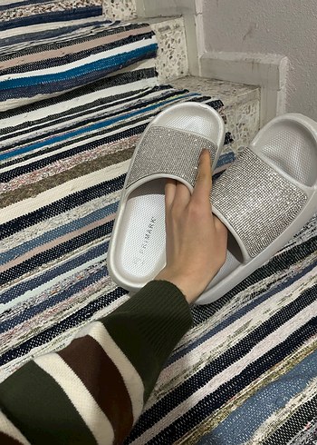 Simli Beyaz Platform Terlik - Görsel 7