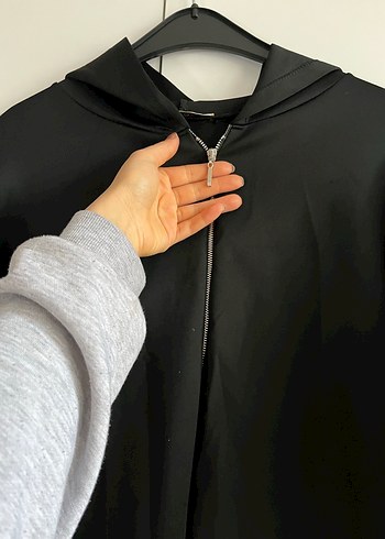 Fermuarlı Siyah Kapüşonlu Sweatshirt - Görsel 4