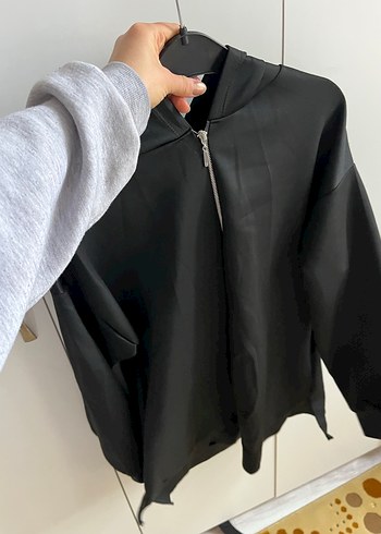 Fermuarlı Siyah Kapüşonlu Sweatshirt - Görsel 7