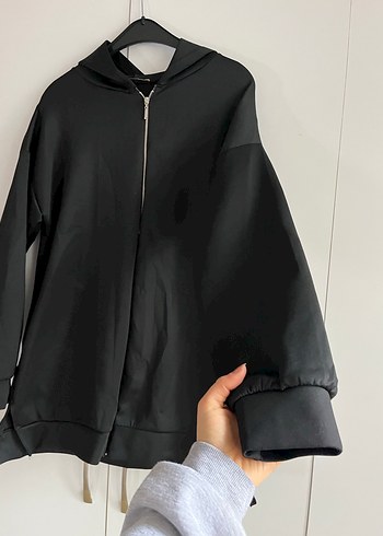 Fermuarlı Siyah Kapüşonlu Sweatshirt - Görsel 3