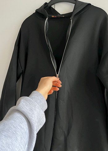 Fermuarlı Siyah Kapüşonlu Sweatshirt - Görsel 5