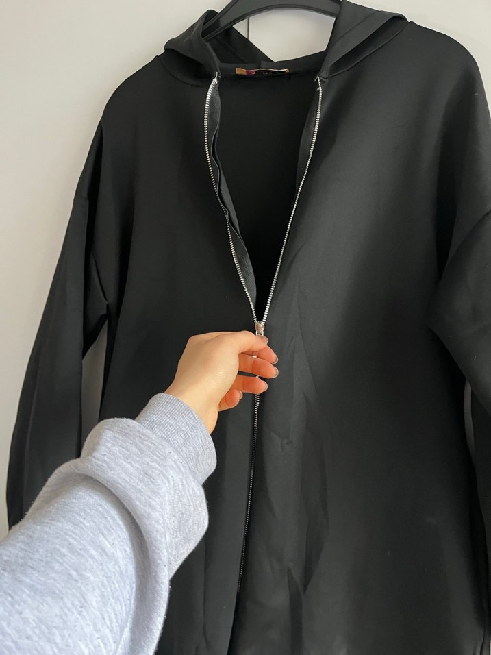 Fermuarlı Siyah Kapüşonlu Sweatshirt - Görsel 5