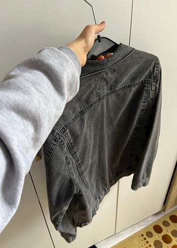 Düğmeli Gri Kadın Denim Ceket - Görsel 7