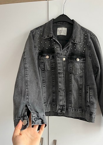 Düğmeli Gri Kadın Denim Ceket - Görsel 3