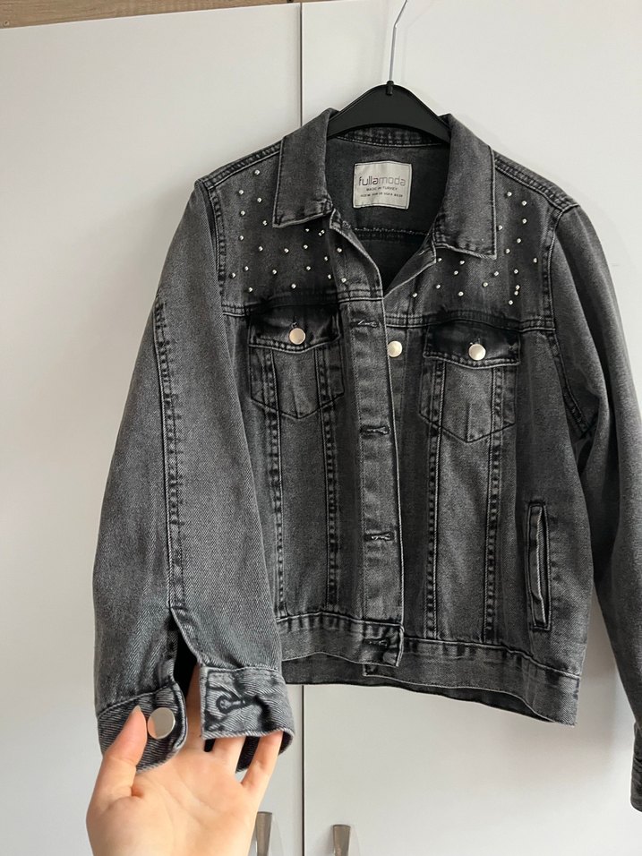 Düğmeli Gri Kadın Denim Ceket - Görsel 3