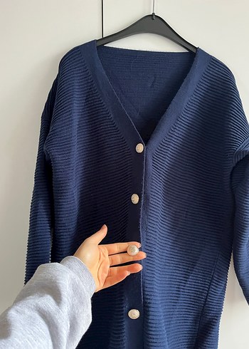 Düğmeli Lacivert Midi Kadın Hırka - Görsel 2