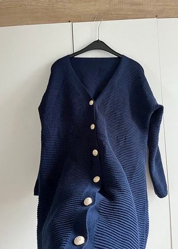 Düğmeli Lacivert Midi Kadın Hırka - Görsel 5