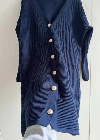 Düğmeli Lacivert Midi Kadın Hırka - Görsel 4