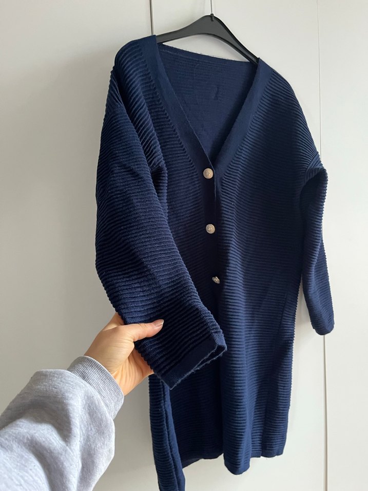 Düğmeli Lacivert Midi Kadın Hırka - Görsel 3