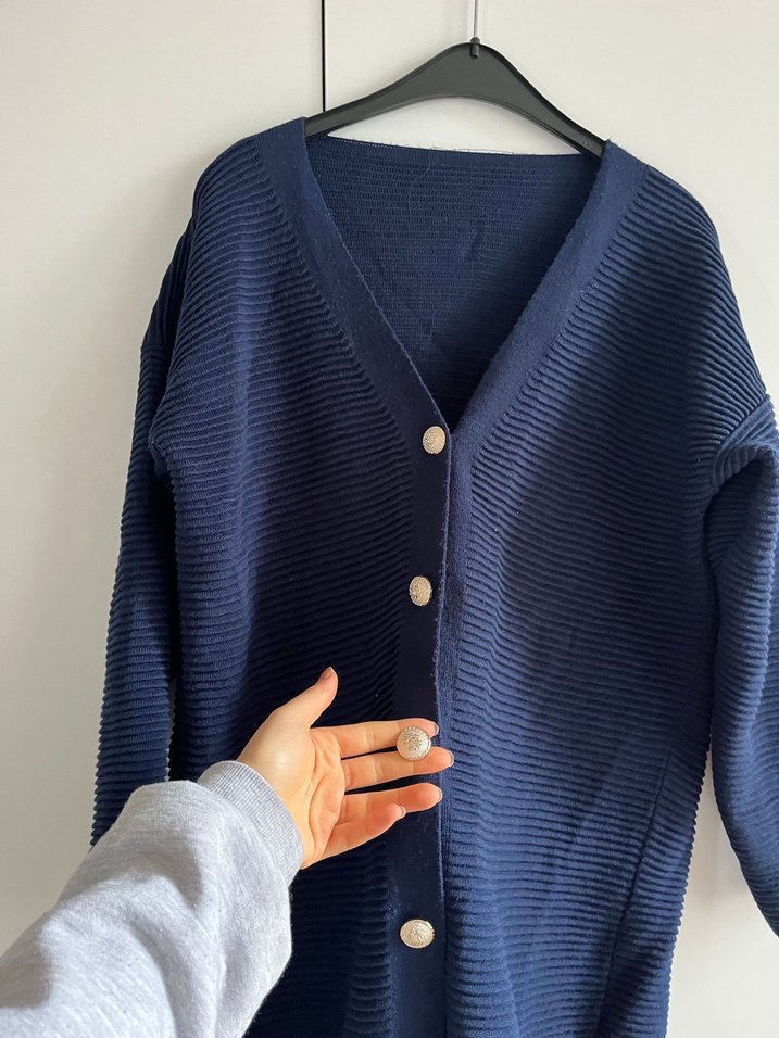 Düğmeli Lacivert Midi Kadın Hırka - Görsel 2