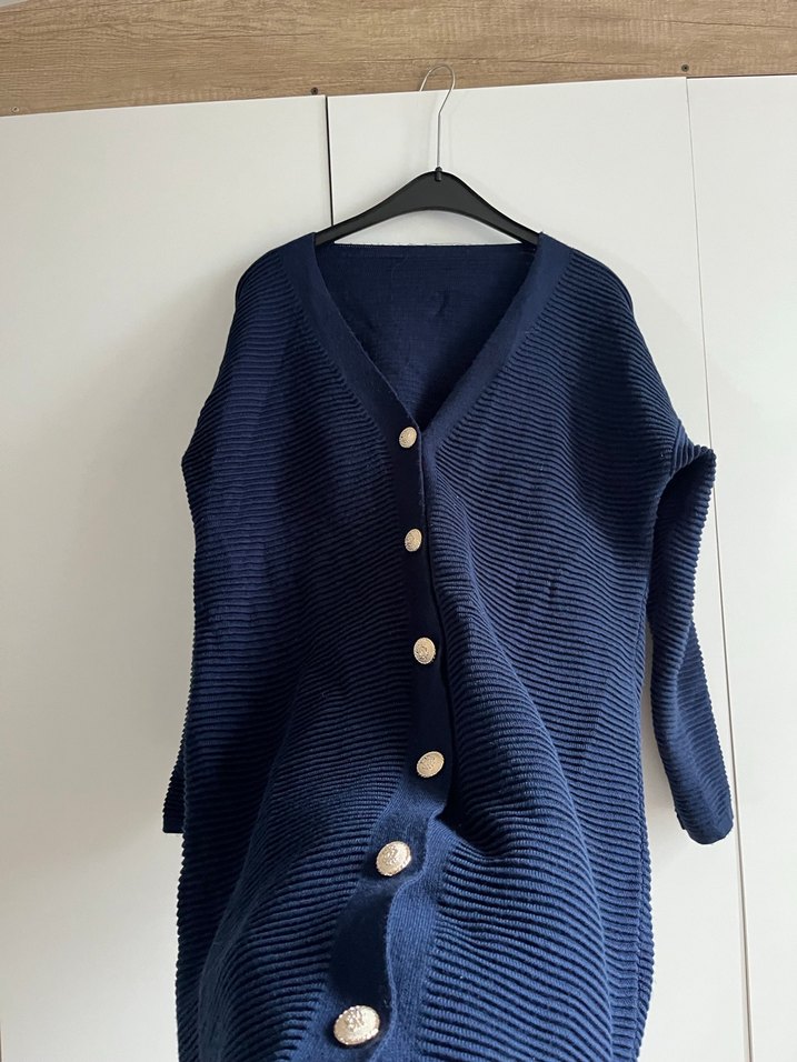 Düğmeli Lacivert Midi Kadın Hırka - Görsel 5