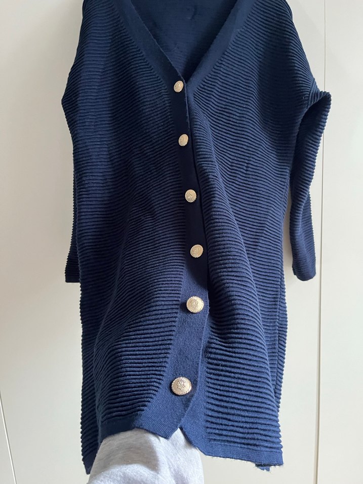 Düğmeli Lacivert Midi Kadın Hırka - Görsel 4