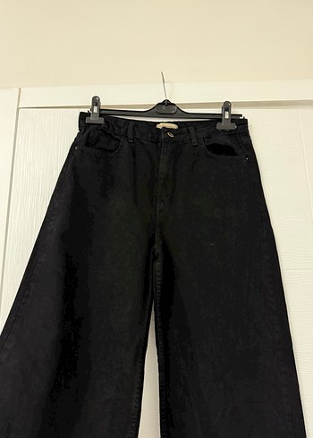 Siyah Salaş Midi Denim Pantolon - Görsel 3