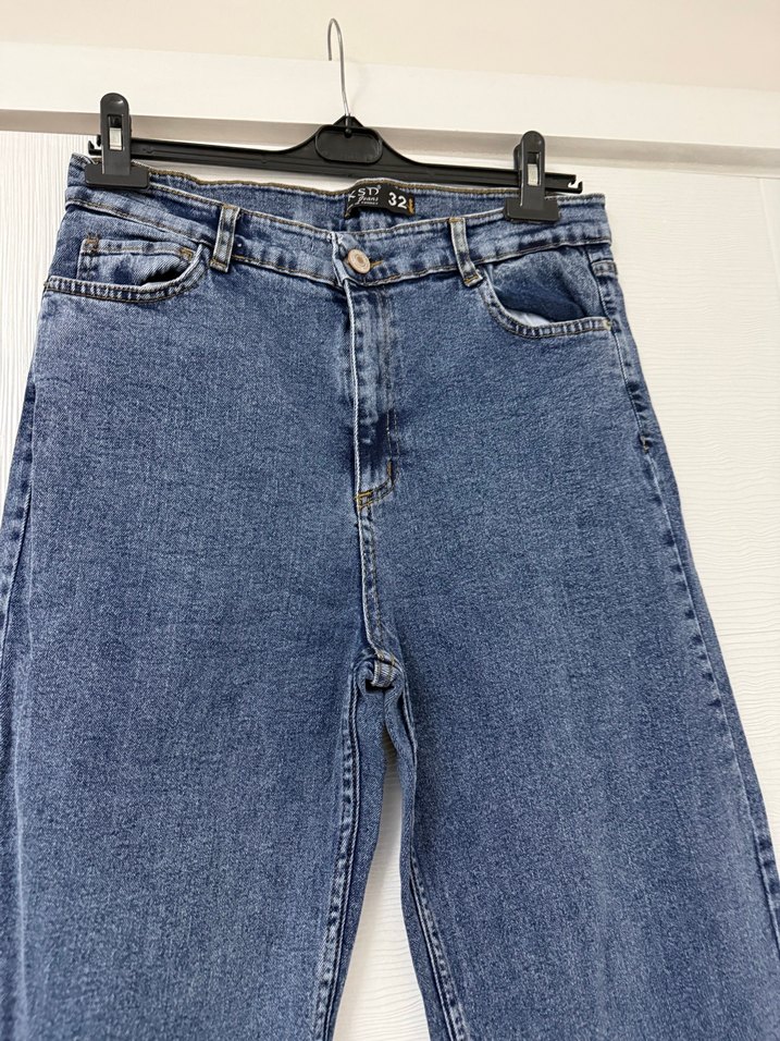 Bel Detaylı Mavi Midi Boy Kadın Kot Pantolon - Görsel 2