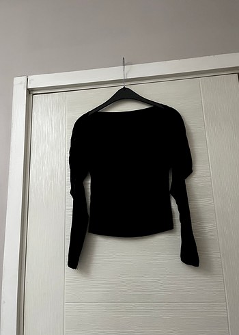 Siyah Minimalist Keten Bluz, Uzun Kollu