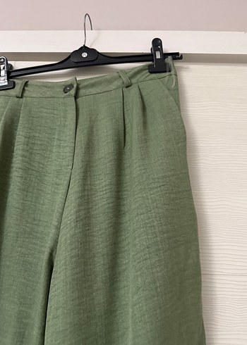 m Beden yeşil Renk Kadın Yeşil Keten Kemerli Bol Kesim Pantolon
