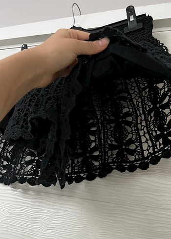 m Beden siyah Renk Dantel Detaylı Siyah Gotik Mini Şort