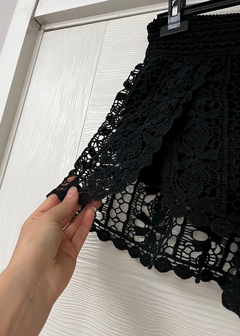 m Beden Dantel Detaylı Siyah Gotik Mini Şort