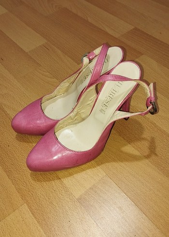 37 Beden pembe Renk Pembe Deri Tokalı Yüksek Topuklu Stiletto