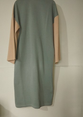 Bej Uzun Kollu Salaş Triko Elbise - Görsel 5