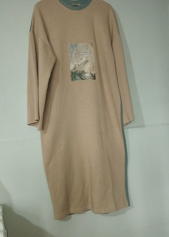 Bej Uzun Kollu Salaş Triko Elbise - Görsel 3