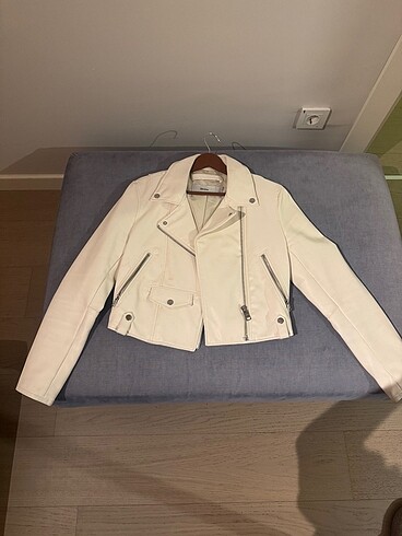 Bershka Krem Biker Deri Ceket S