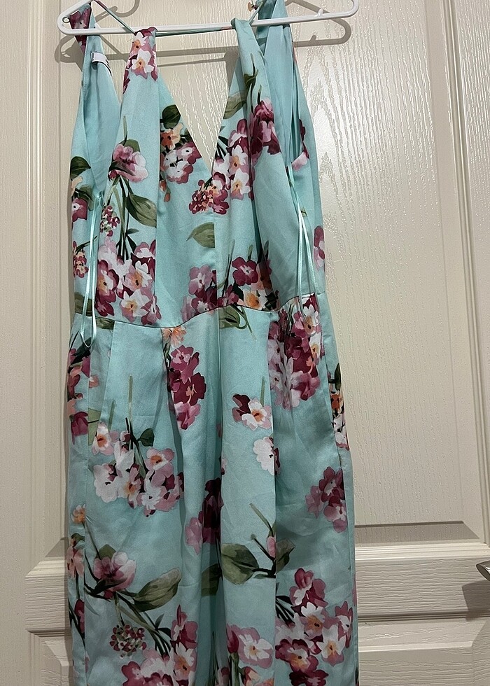 Saten Çiçekli Mango Abiye Tulum - Görsel 4