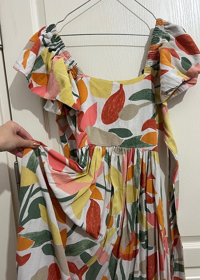 Keten Çiçekli Çok Tarz Elbise - Görsel 5