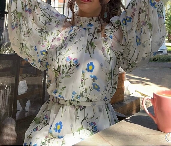 Çiçekli Kısa Çiçekli Abiye Günlük Elbise - Görsel 9