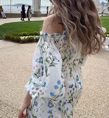 Çiçekli Kısa Çiçekli Abiye Günlük Elbise - Görsel 6