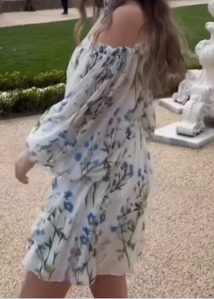 Çiçekli Kısa Çiçekli Abiye Günlük Elbise - Görsel 2