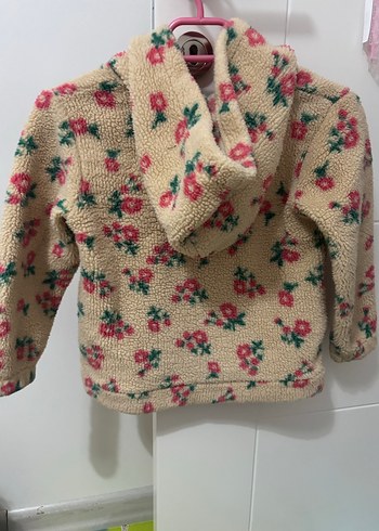 Kız Çocuk Bej Kapüşonlu Çiçekli Ceket - Görsel 4