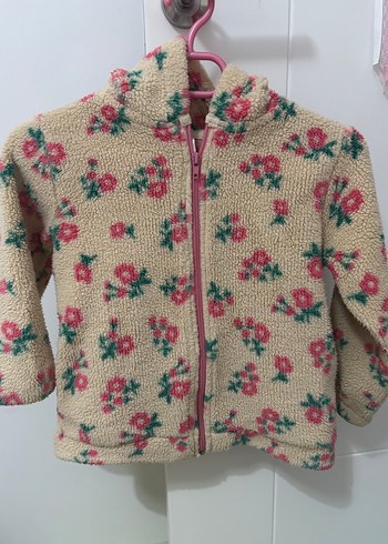 Kız Çocuk Bej Kapüşonlu Çiçekli Ceket - Görsel 2