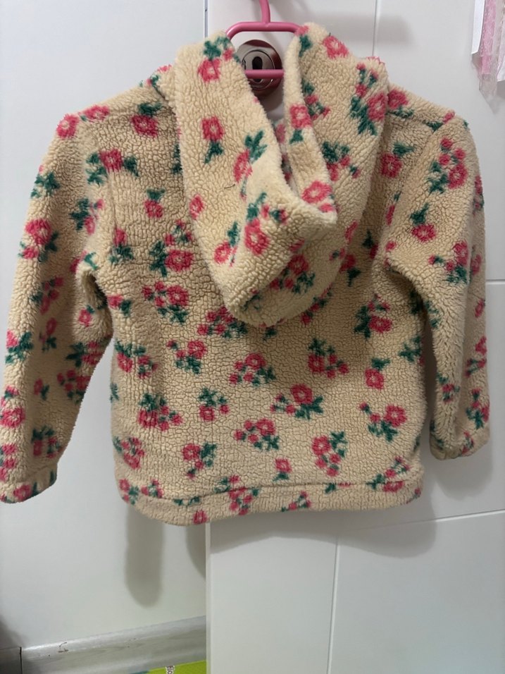 Kız Çocuk Bej Kapüşonlu Çiçekli Ceket - Görsel 4