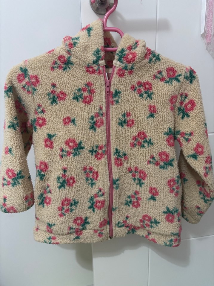 Kız Çocuk Bej Kapüşonlu Çiçekli Ceket - Görsel 2