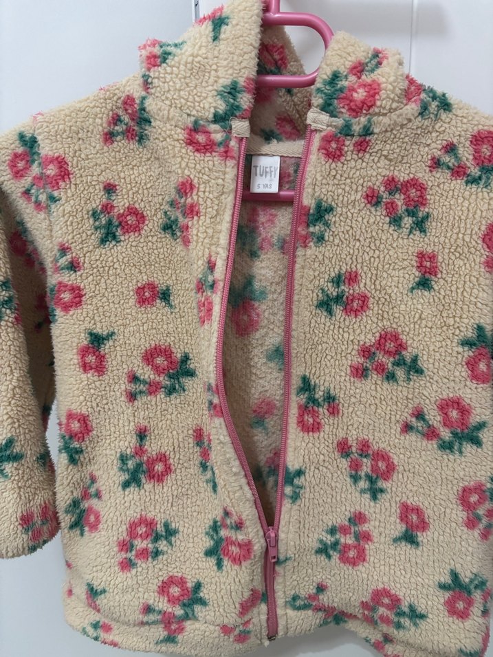 Kız Çocuk Bej Kapüşonlu Çiçekli Ceket - Görsel 3