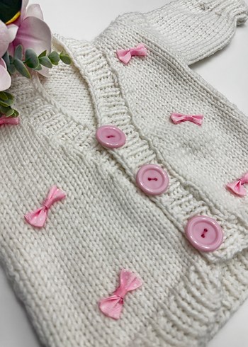 Beyaz Kız Çocuk örgü hırka - Görsel 7