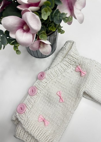 Beyaz Kız Çocuk örgü hırka - Görsel 4