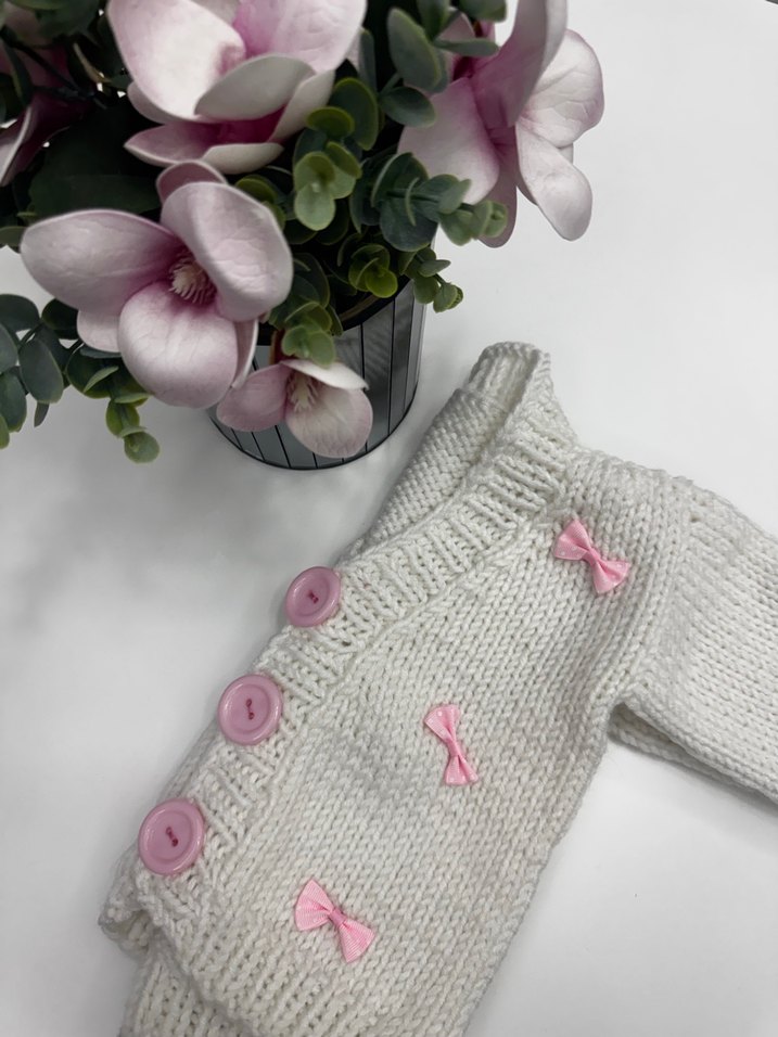 Beyaz Kız Çocuk örgü hırka - Görsel 3